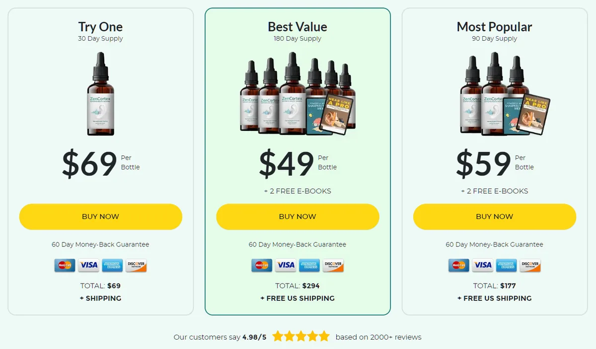 ZenCortex packages 2 bottle 3 bottle and 6 bottle official price options